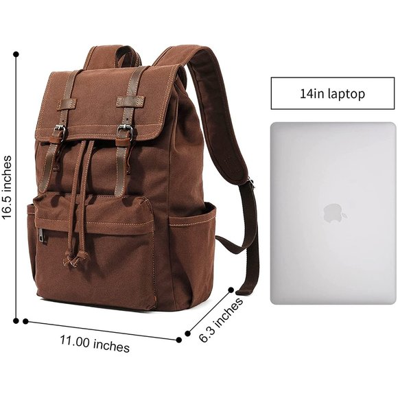 Vintage Canvas Backpack, Men's Travel Rucksack for Laptop Hiking School Bookbag - Picture 2 of 6